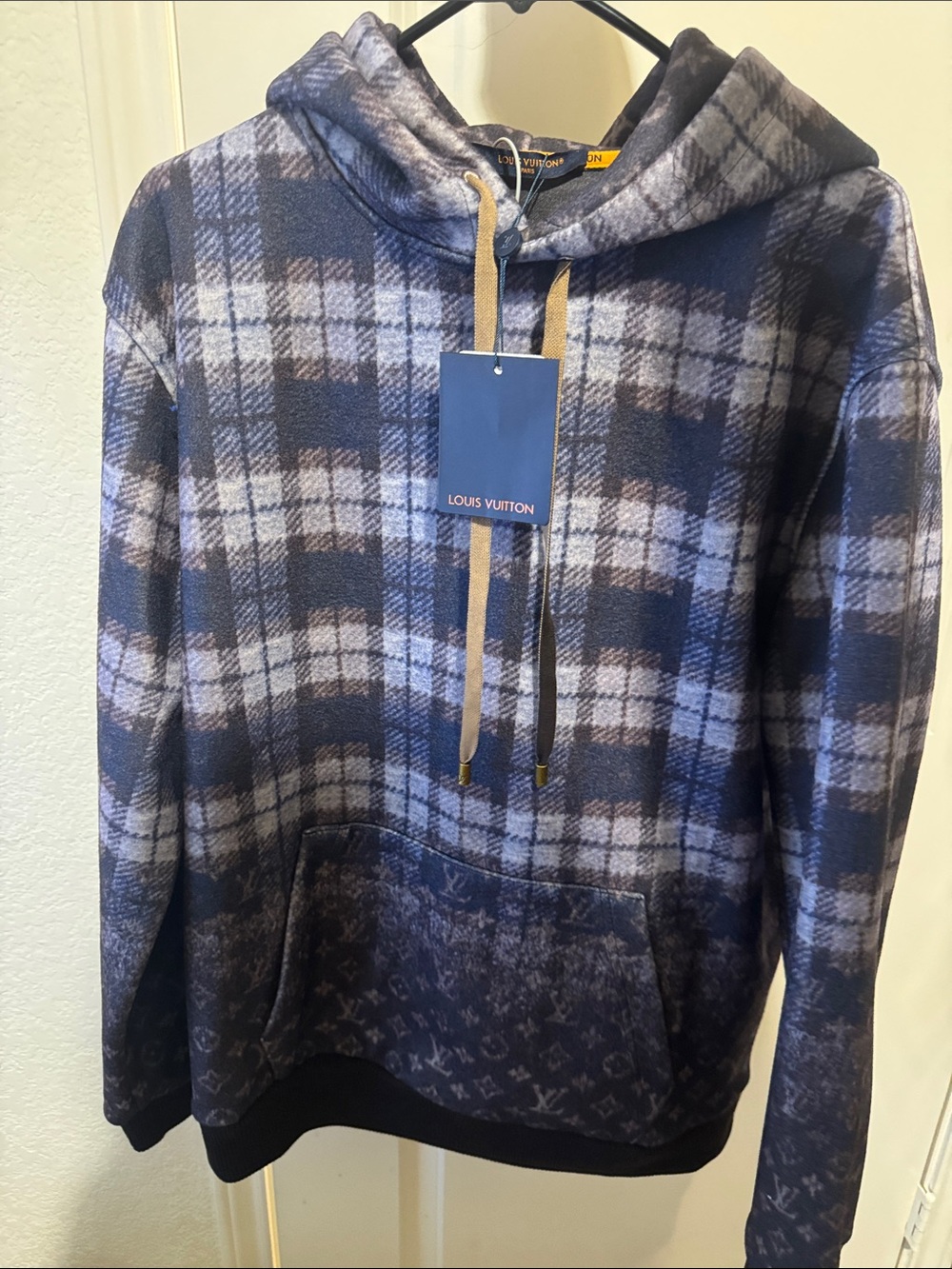 Louis Vuitton Navy and Gray Plaid Hooded Sweatshirt